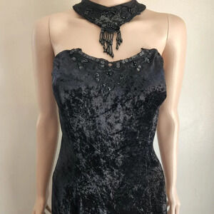 All That Jazz Burgundy Embellished Velvet Fitted Maxi Cocktail Dress